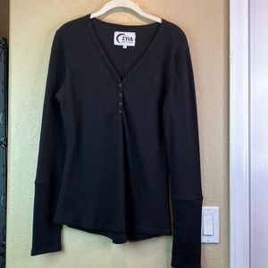 Zyia Long Sleeve Waffle V neck Tee